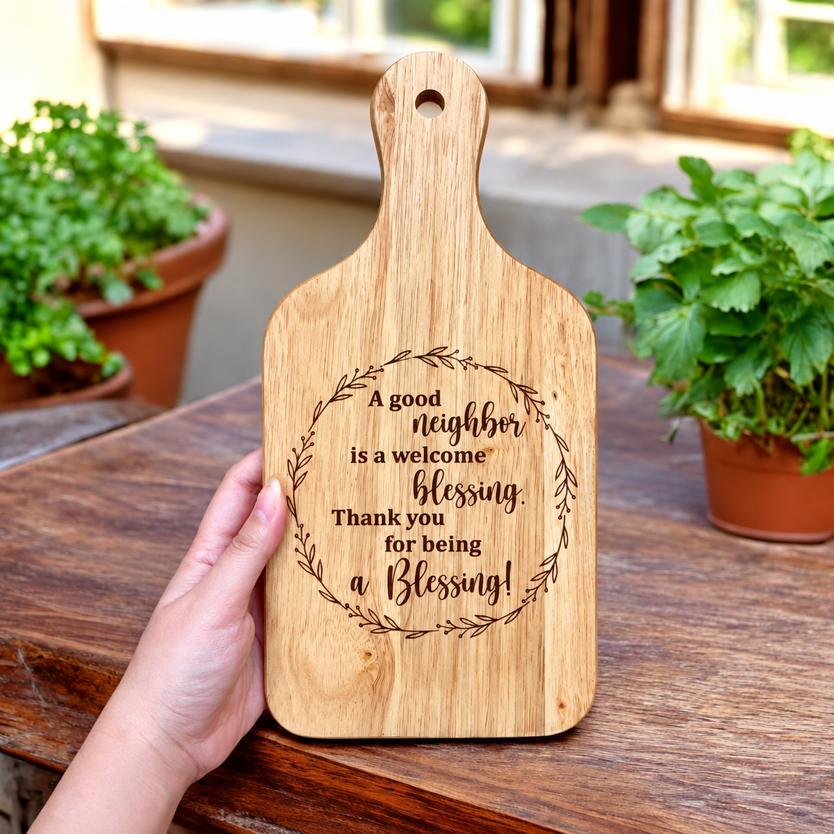 Engraved Neighbor Cutting Board, Thank You Housewarming Gift