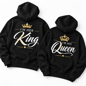 Personalized Couple Hoodie - I'm Her King, I'm His Queen