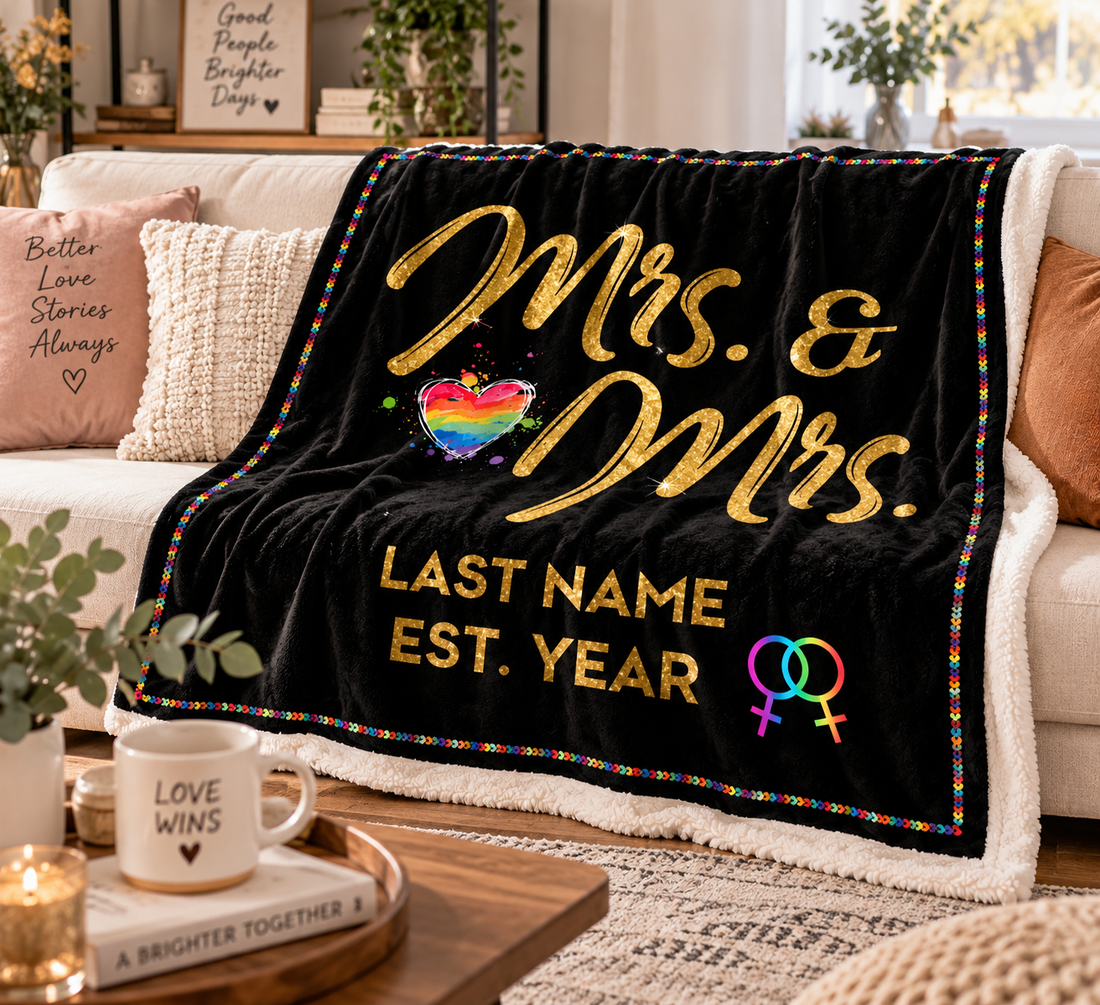 Personalized Mrs & Mrs Wedding Blanket, Custom Names & Year, Anniversary Gift