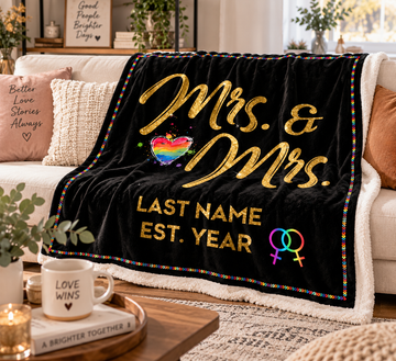 Personalized Mrs & Mrs Wedding Blanket, Custom Names & Year, Anniversary Gift