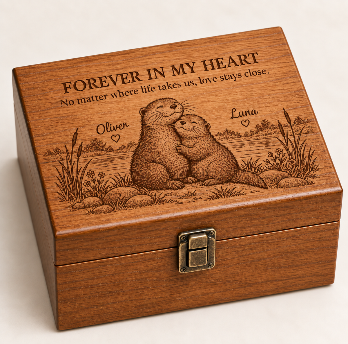 Personalized Otter Keepsake Box – Engraved Couple Memory Box with Names