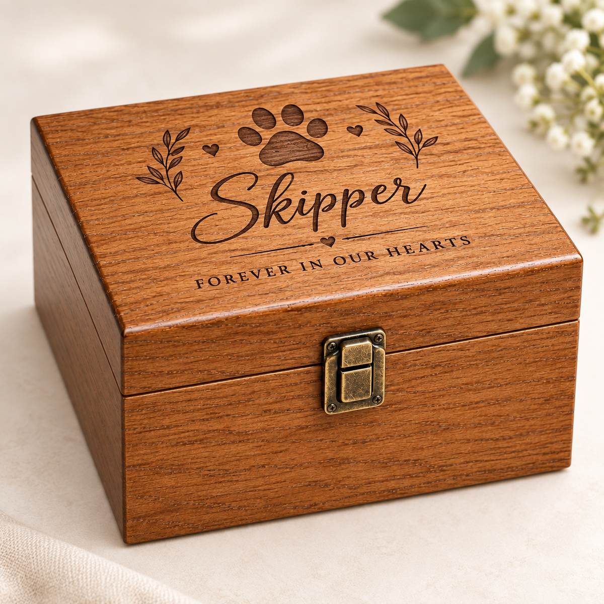 Personalized Engraved Wooden Pet Memorial Box with Name