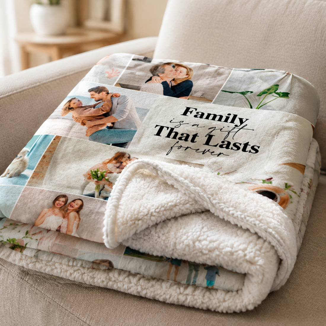Personalized Family Photo Collage Blanket, Family Is A Gift