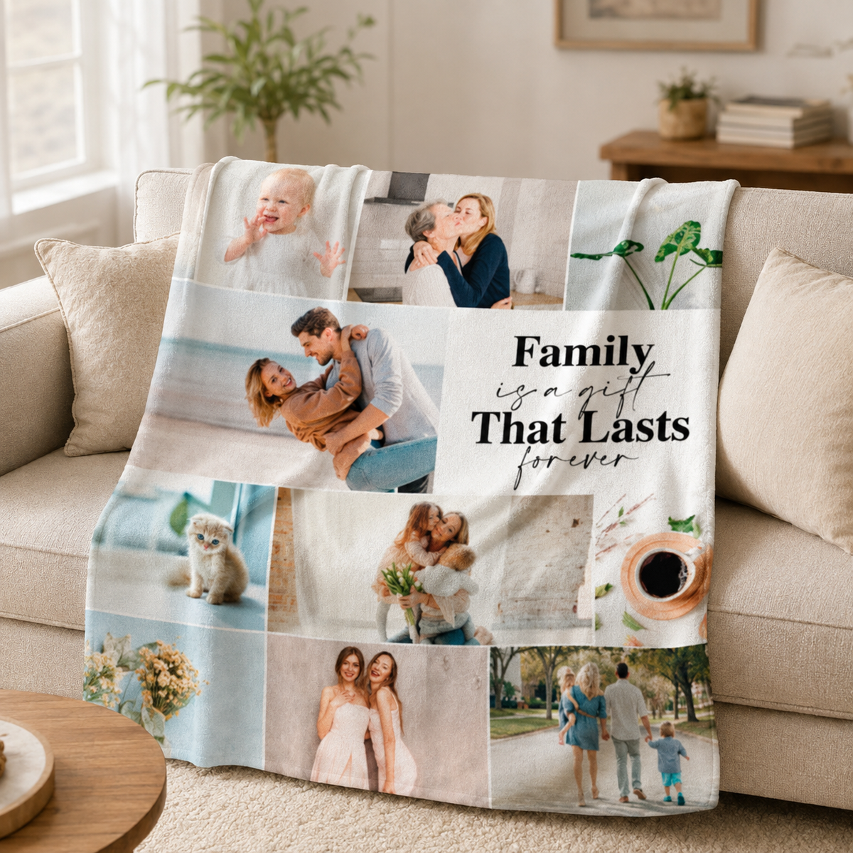 Personalized Family Photo Collage Blanket, Family Is A Gift