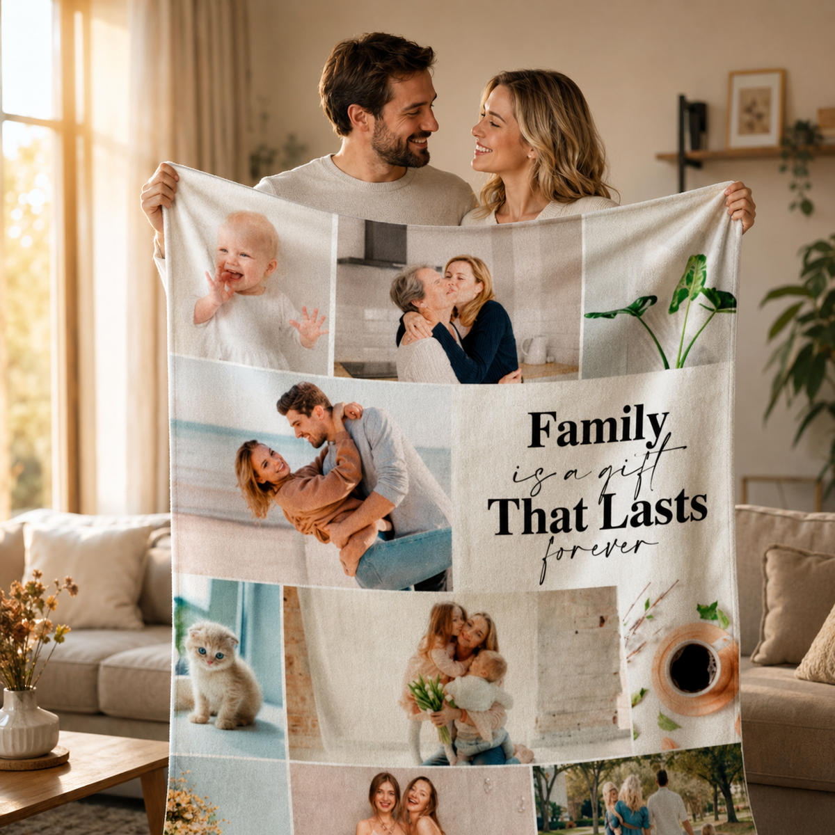 Personalized Family Photo Collage Blanket, Family Is A Gift