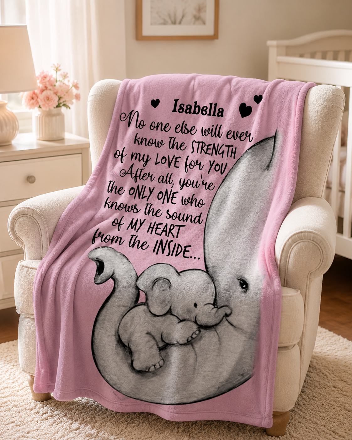 Personalized Elephant Blanket, Custom Name for Daughter