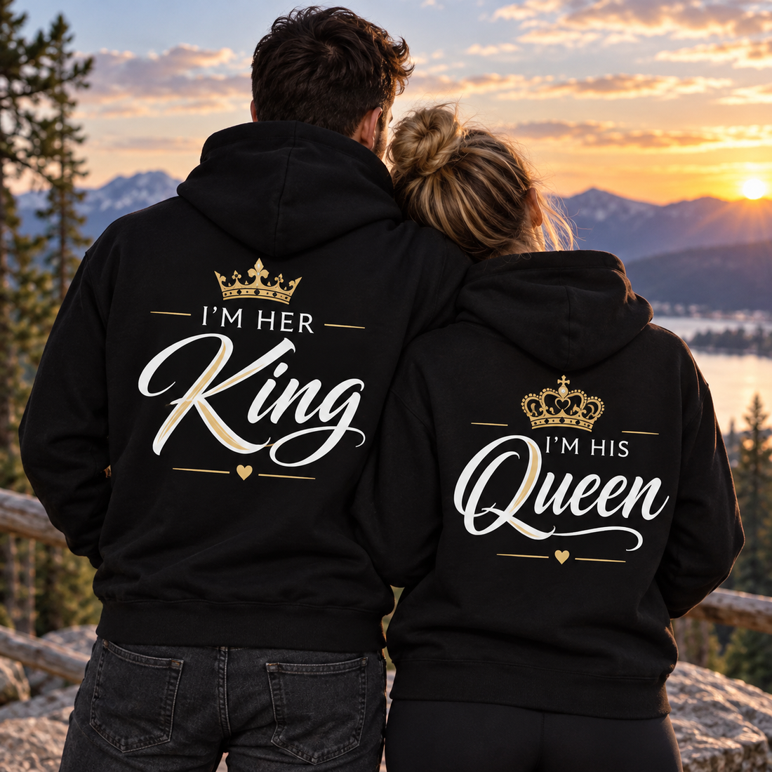 Personalized Couple Hoodie - I'm Her King, I'm His Queen