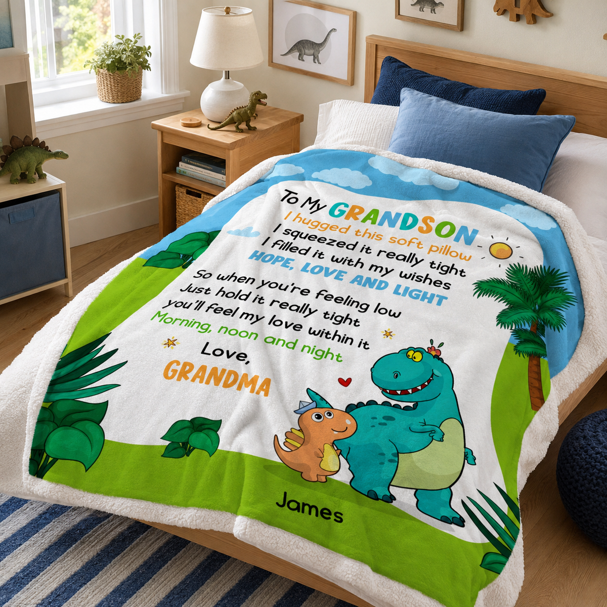 Personalized Dinosaur Blanket, Grandson or Granddaughter Gift