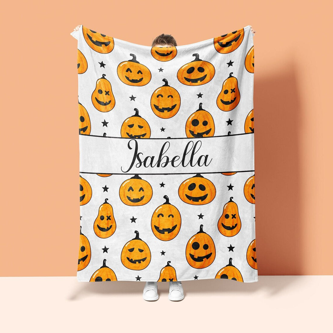 Personalized Halloween Blanket for Kids, Custom Name Pumpkin Blanket, Halloween Gift