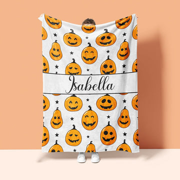 Personalized Halloween Blanket for Kids, Custom Name Pumpkin Blanket, Halloween Gift