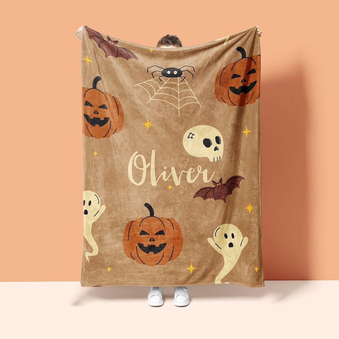 Personalized Baby's First Halloween Blanket, Custom Name Pumpkin Blanket