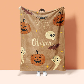 Personalized Baby's First Halloween Blanket, Custom Name Pumpkin Blanket
