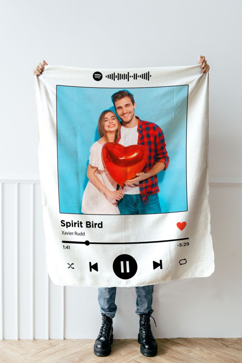 Personalized Song Photo Blanket, Custom Picture Blanket for Couples, Romantic Gift