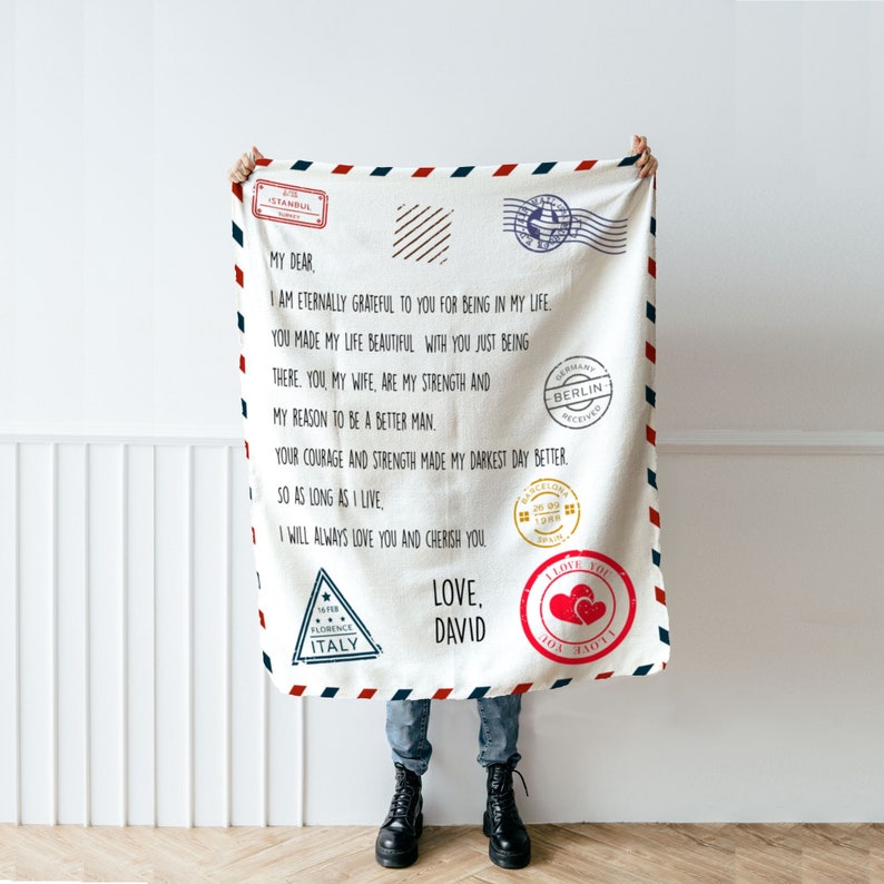 Personalized Memorial Blanket, Custom Airmail Message Blanket