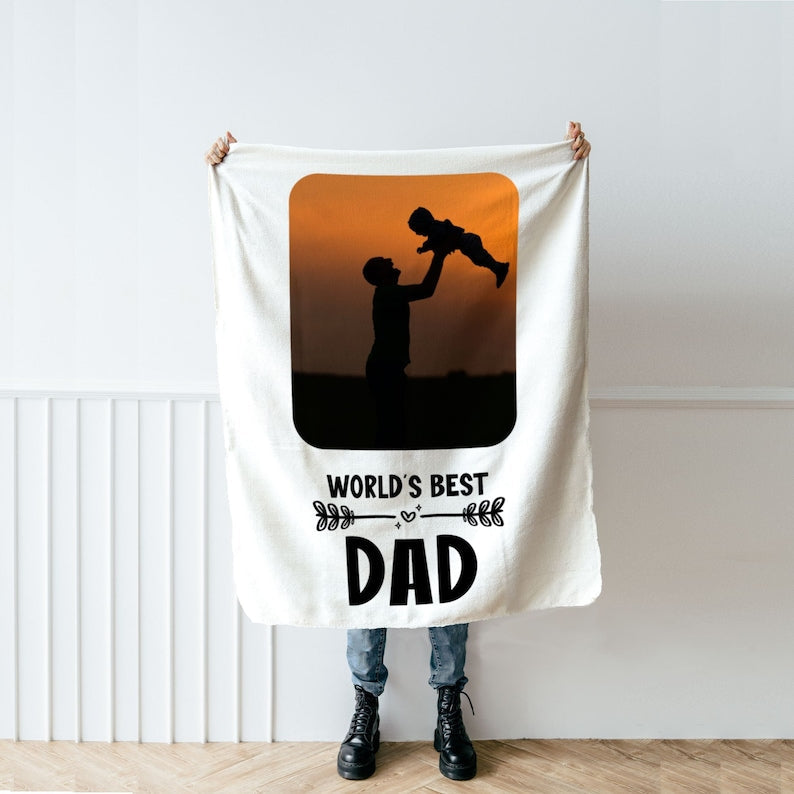 Personalized Photo Blanket for Dad, Custom Picture Blanket, Family Gift