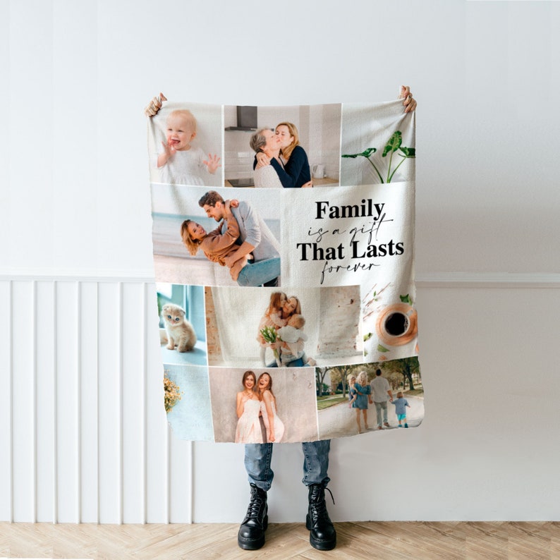 Custom Photo Blanket with Family Collage, Personalized Picture Throw – Family Is a Gift That Lasts Forever