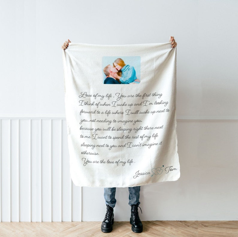 Personalized Handwriting Blanket with Photo, Custom Picture Memory Blanket, Anniversary Gift
