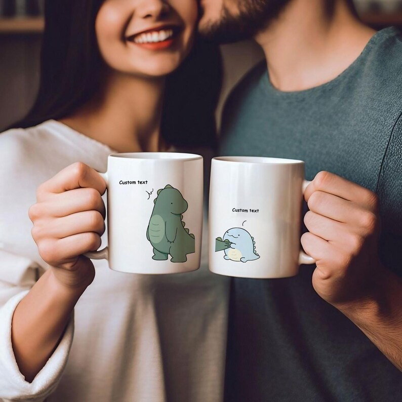 Personalized Dinosaur Couple Mug with Custom Text