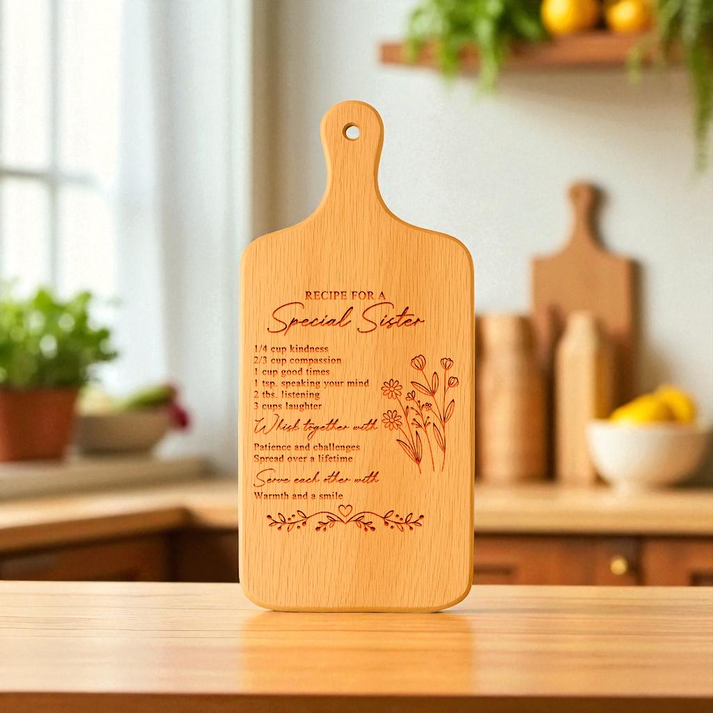 Recipe For A Special Sister Cutting Board-Sister Birthday Gift-Personalized Laser Engraved-Home Decor-Paddle Cutting Board-Kitchen Decor
