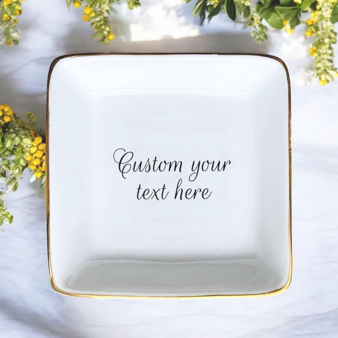 Custom Ring Dish, Ceramic Ring Trinket Tray, Gold Rim, Personalized Text, Photo, Logo