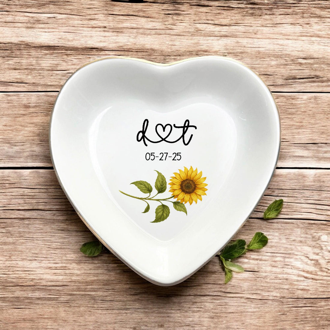Personalized Sunflower Jewelry Dish: Engagement Gifts For Couples, Wedding Keepsake, Newlywed Couple Gift