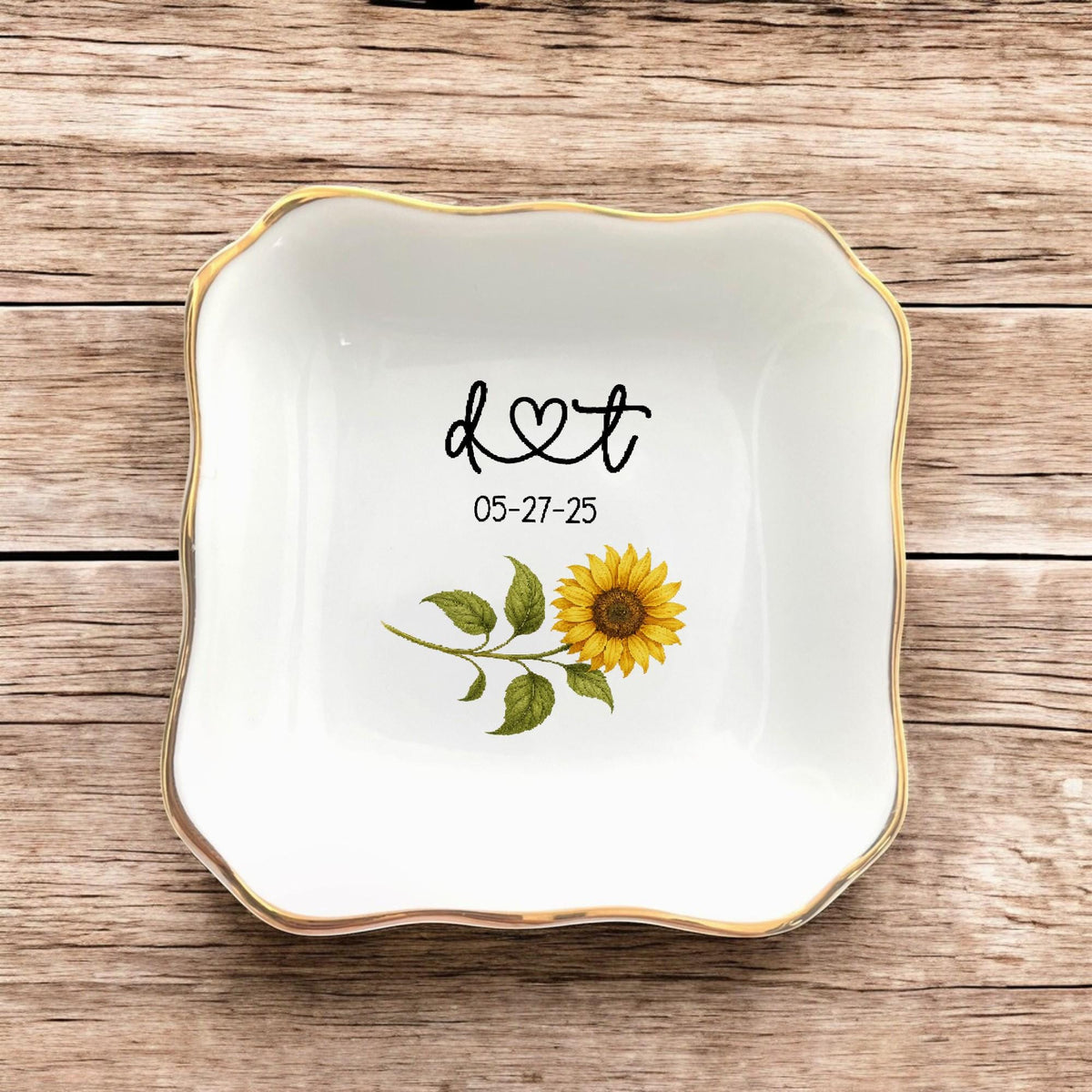 Personalized Sunflower Jewelry Dish: Engagement Gifts For Couples, Wedding Keepsake, Newlywed Couple Gift