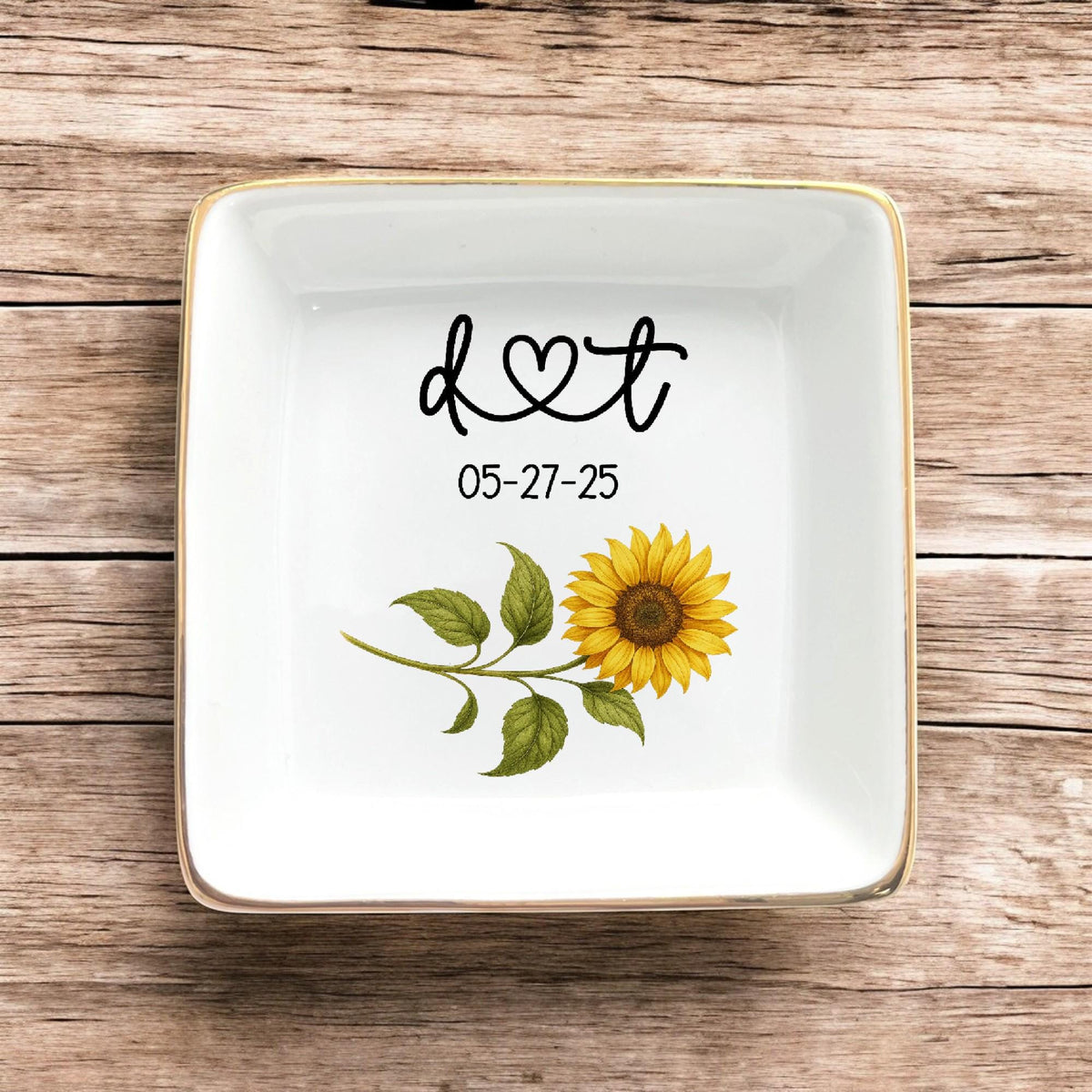 Personalized Sunflower Jewelry Dish: Engagement Gifts For Couples, Wedding Keepsake, Newlywed Couple Gift