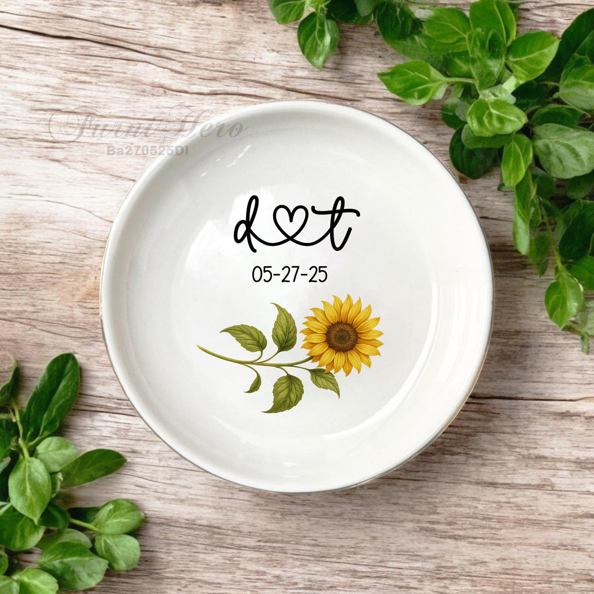 Personalized Sunflower Jewelry Dish: Engagement Gifts For Couples, Wedding Keepsake, Newlywed Couple Gift