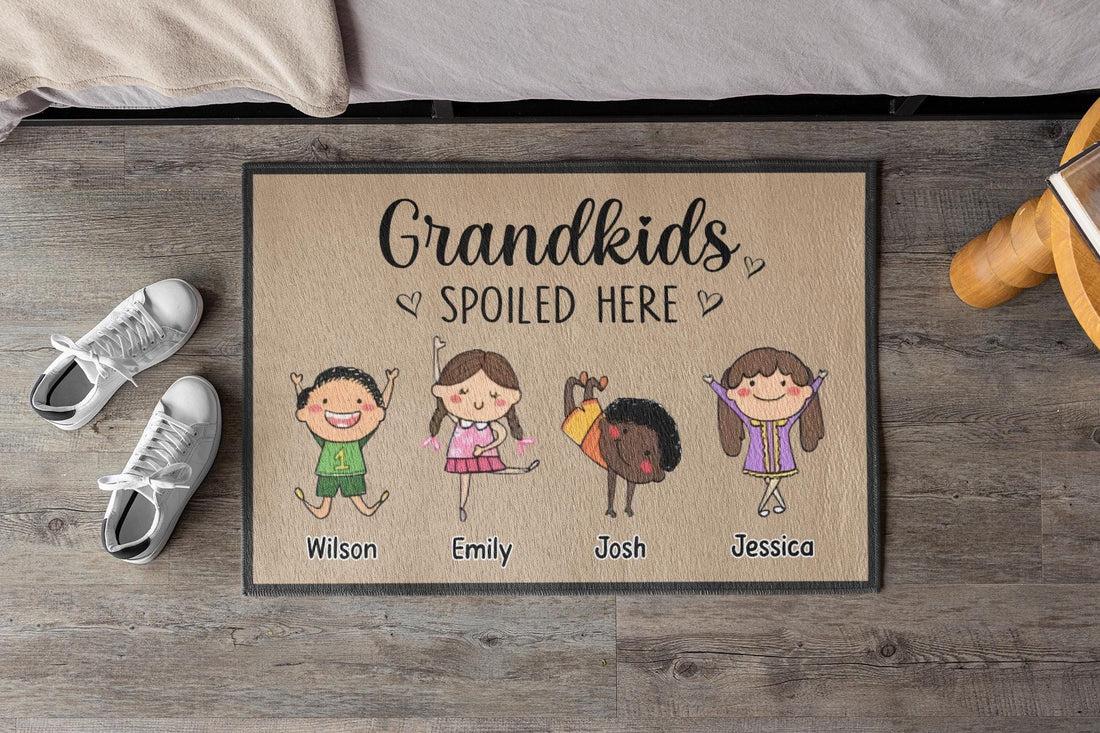 Grandkids Spoiled Here Personalized Doormat, Custom Gift for Grandma