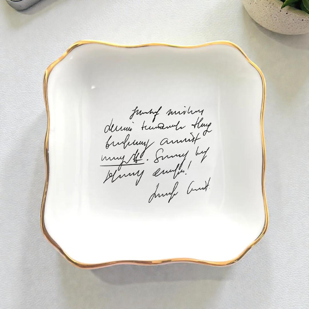 Personalized Handwriting Ceramic Ring Dish, Six Shapes