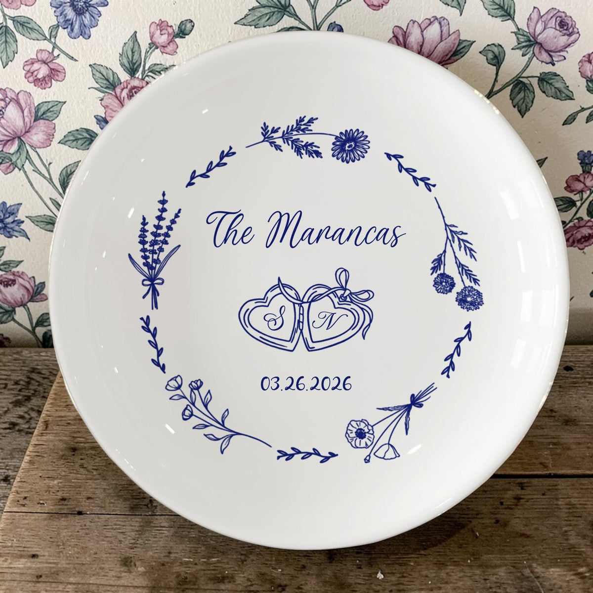Personalized Anniversary Porcelain Platter with Ring Dish Option
