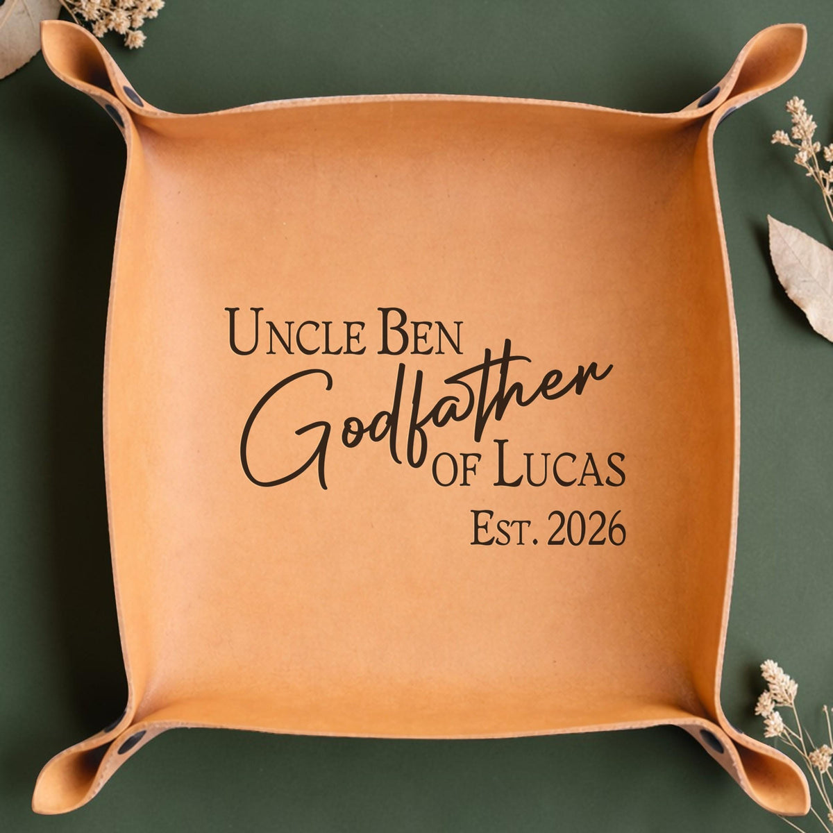 Personalized Godfather Leather Valet Tray, Baptism Gift