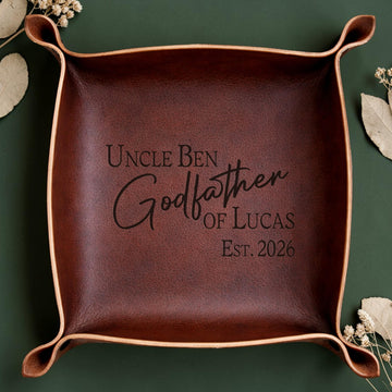 Personalized Godfather Leather Valet Tray, Baptism Gift