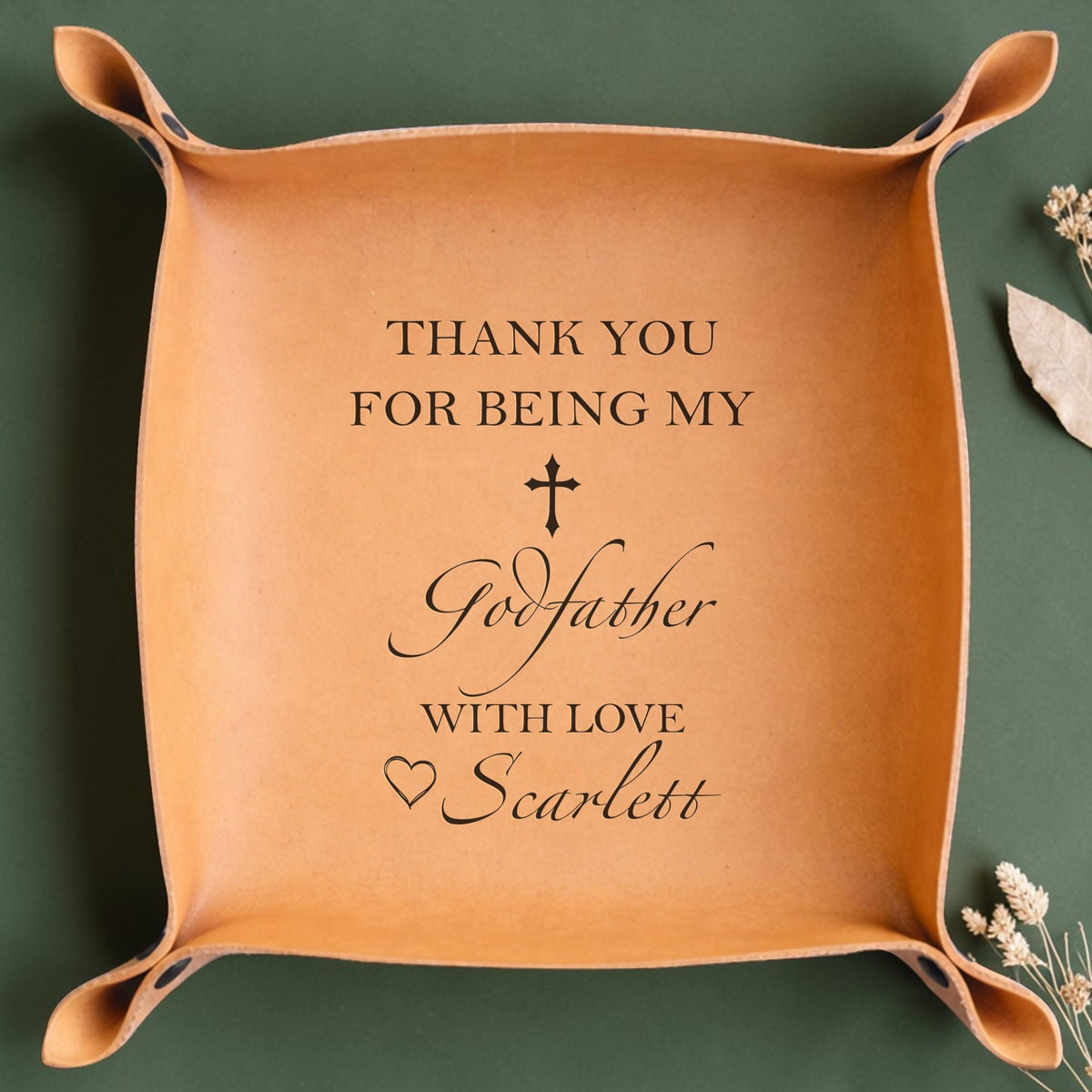 Personalized Godfather Leather Tray, Communion Gift