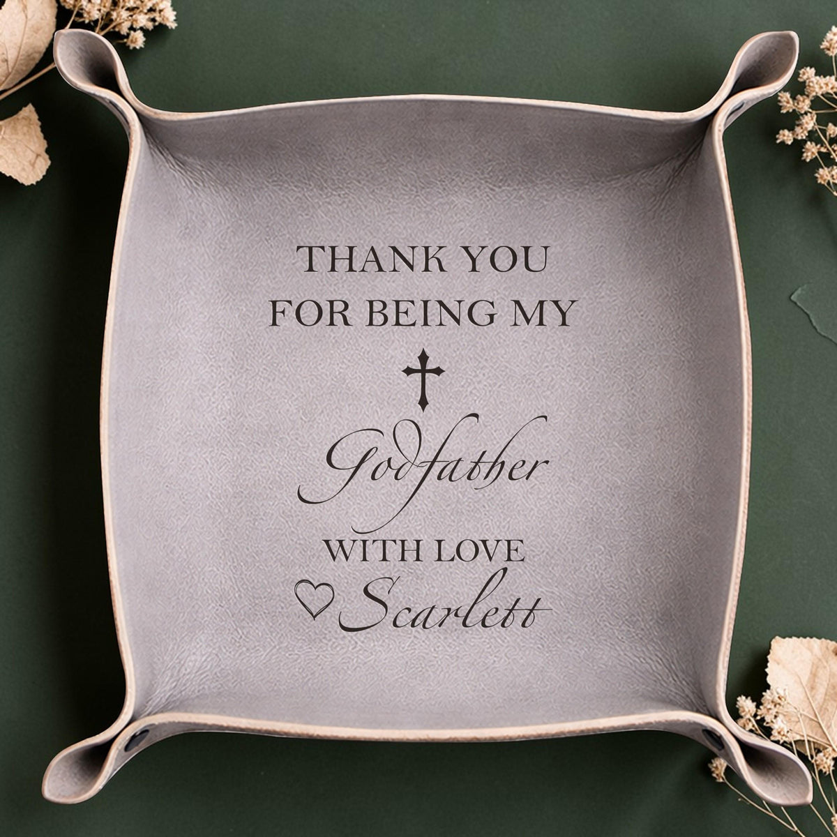 Personalized Godfather Leather Tray, Communion Gift