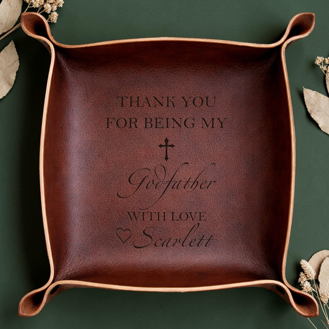 Personalized Godfather Leather Tray, Communion Gift