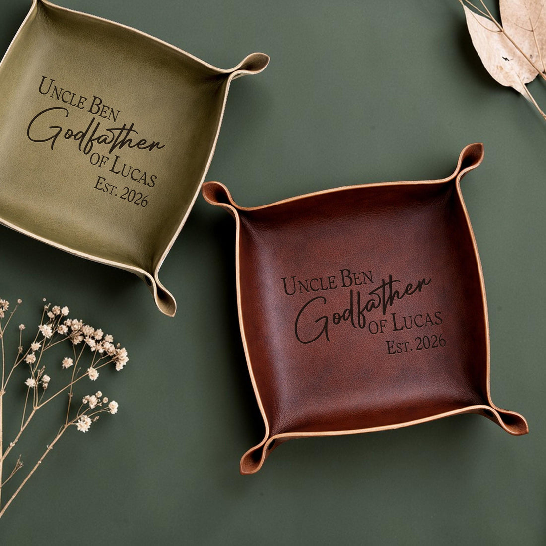 Personalized Godfather Leather Valet Tray, Baptism Gift