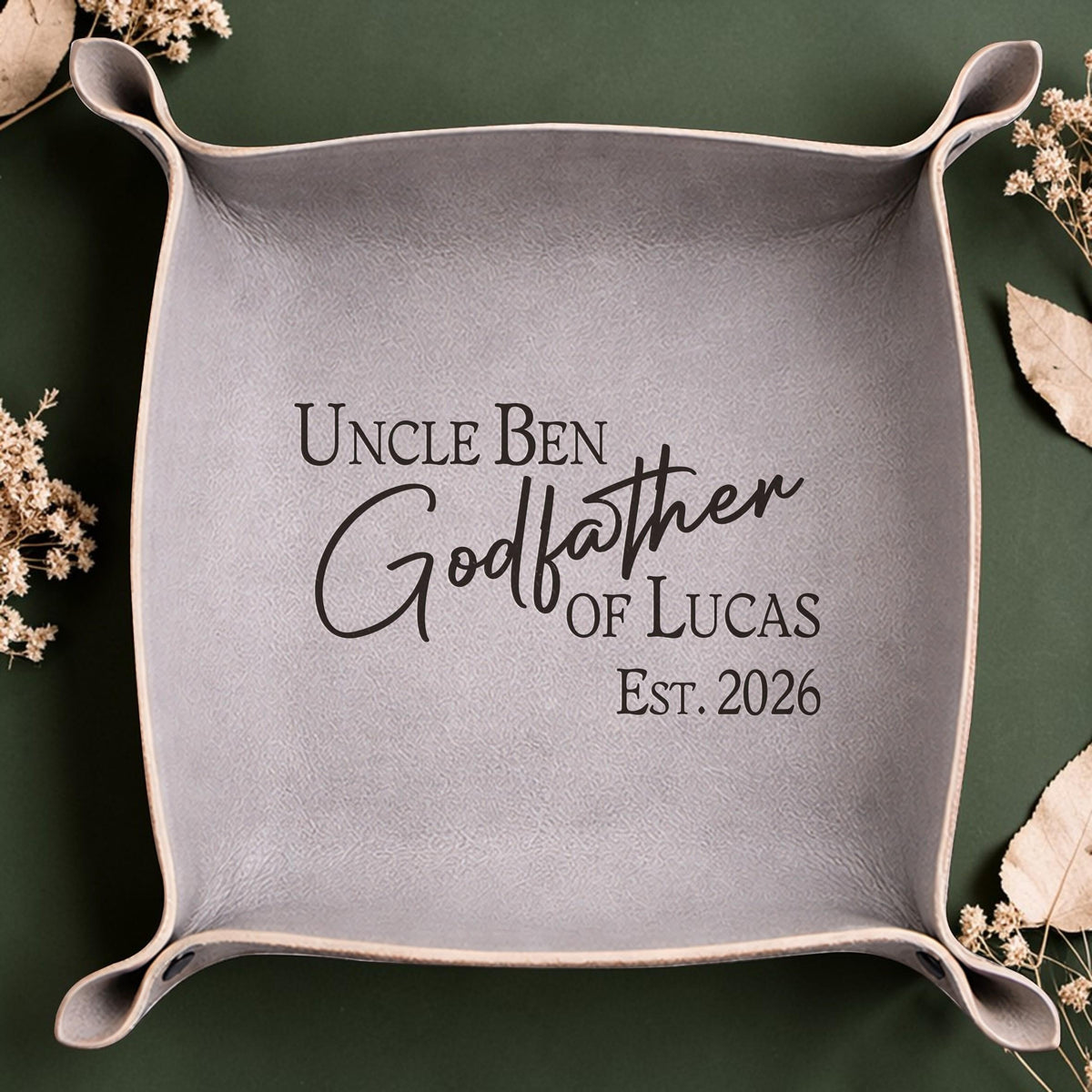 Personalized Godfather Leather Valet Tray, Baptism Gift