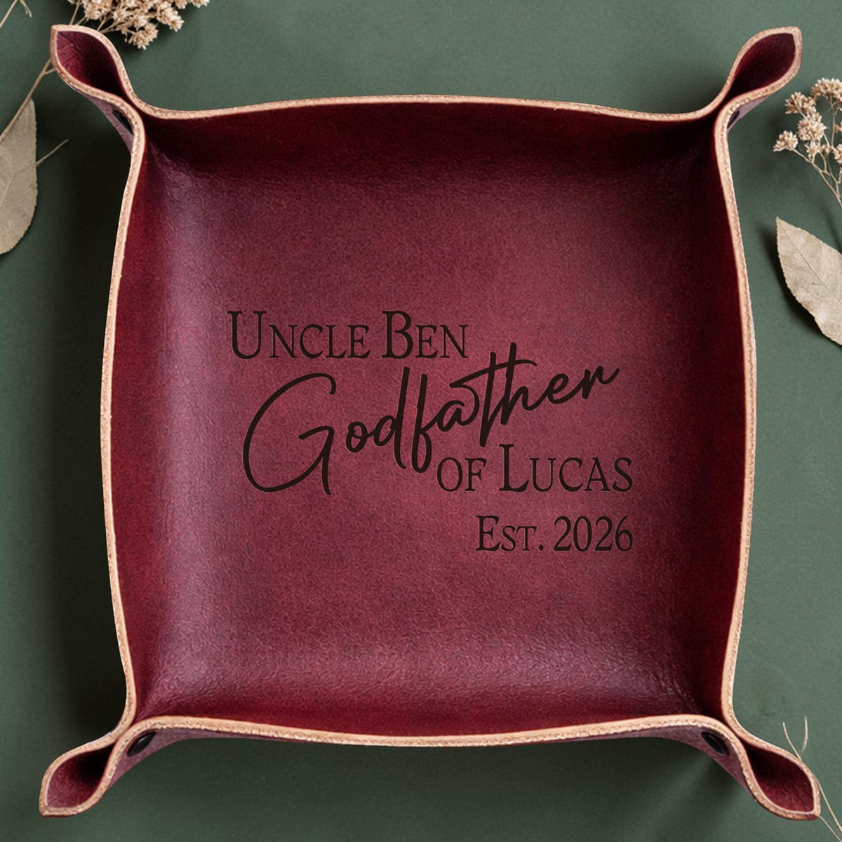 Personalized Godfather Leather Valet Tray, Baptism Gift