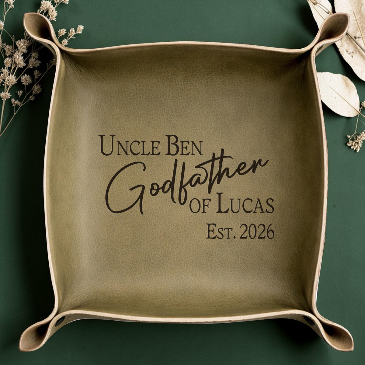 Personalized Godfather Leather Valet Tray, Baptism Gift