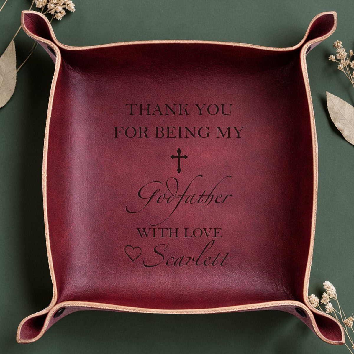 Personalized Godfather Leather Tray, Communion Gift