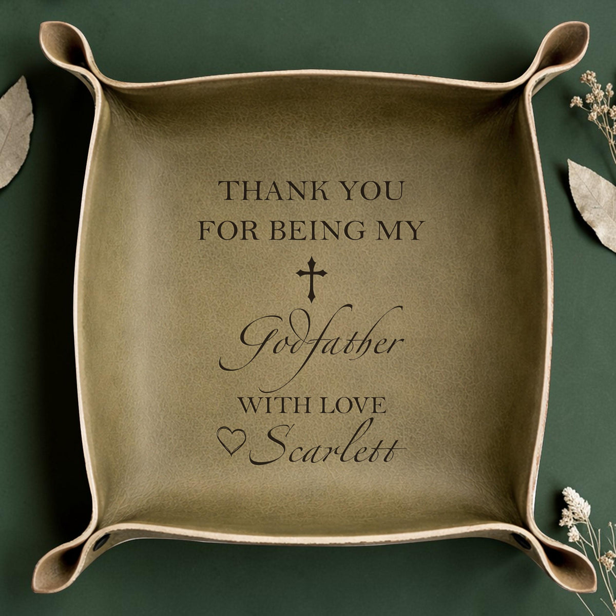 Personalized Godfather Leather Tray, Communion Gift