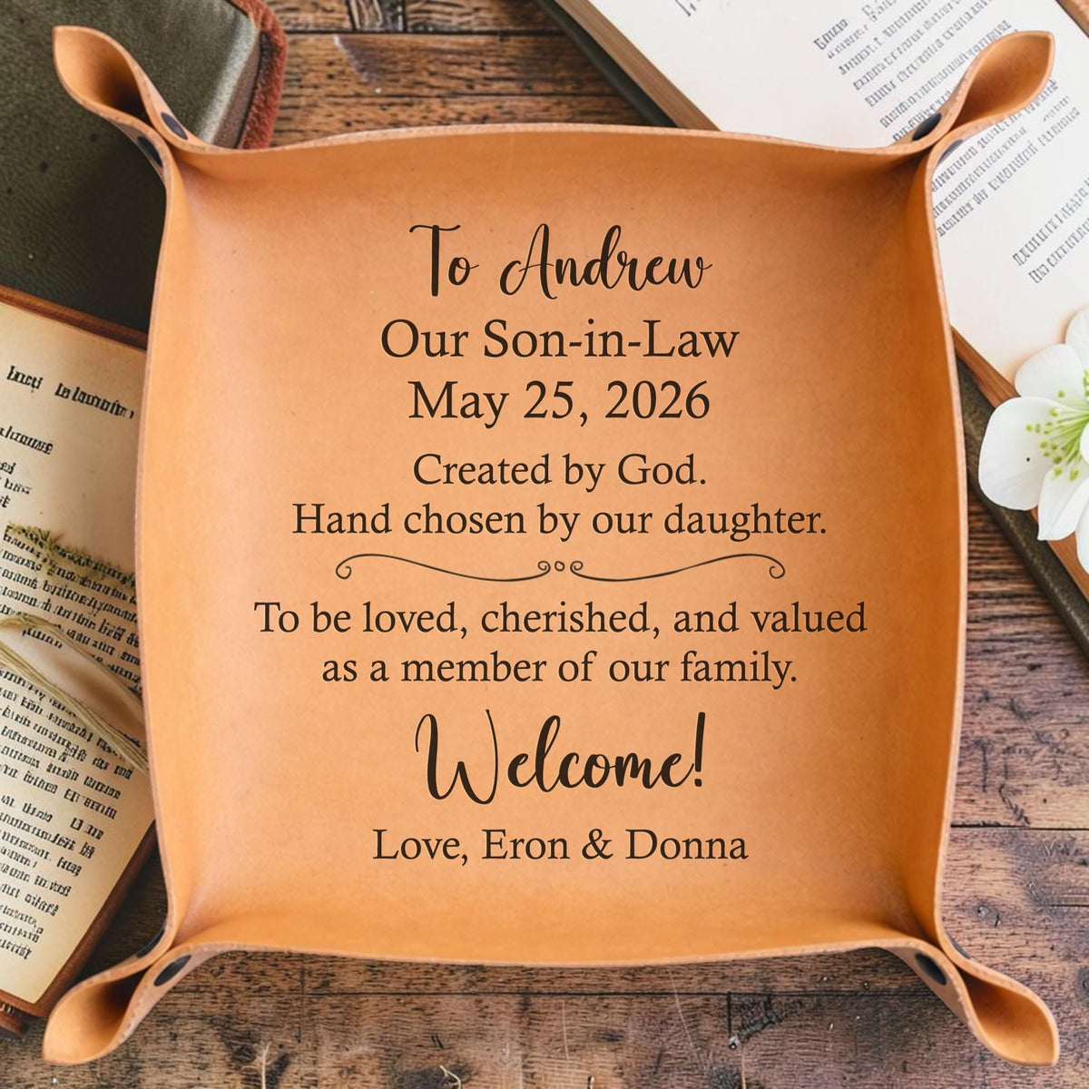 Personalized Son-in-Law Leather Valet Tray