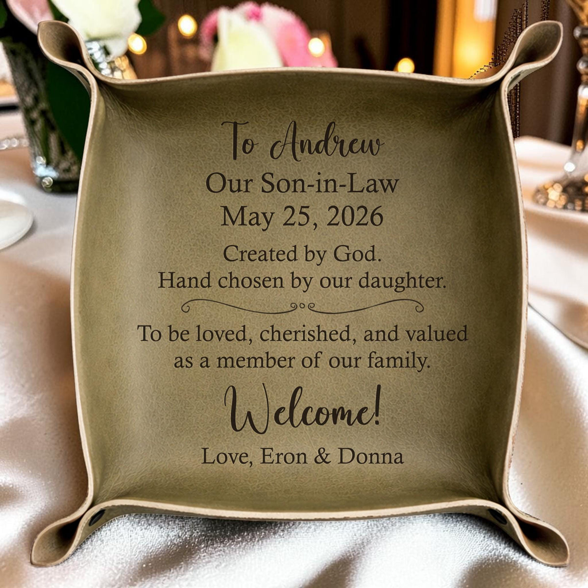Personalized Son-in-Law Leather Valet Tray