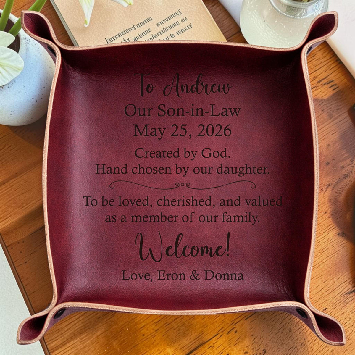 Personalized Son-in-Law Leather Valet Tray