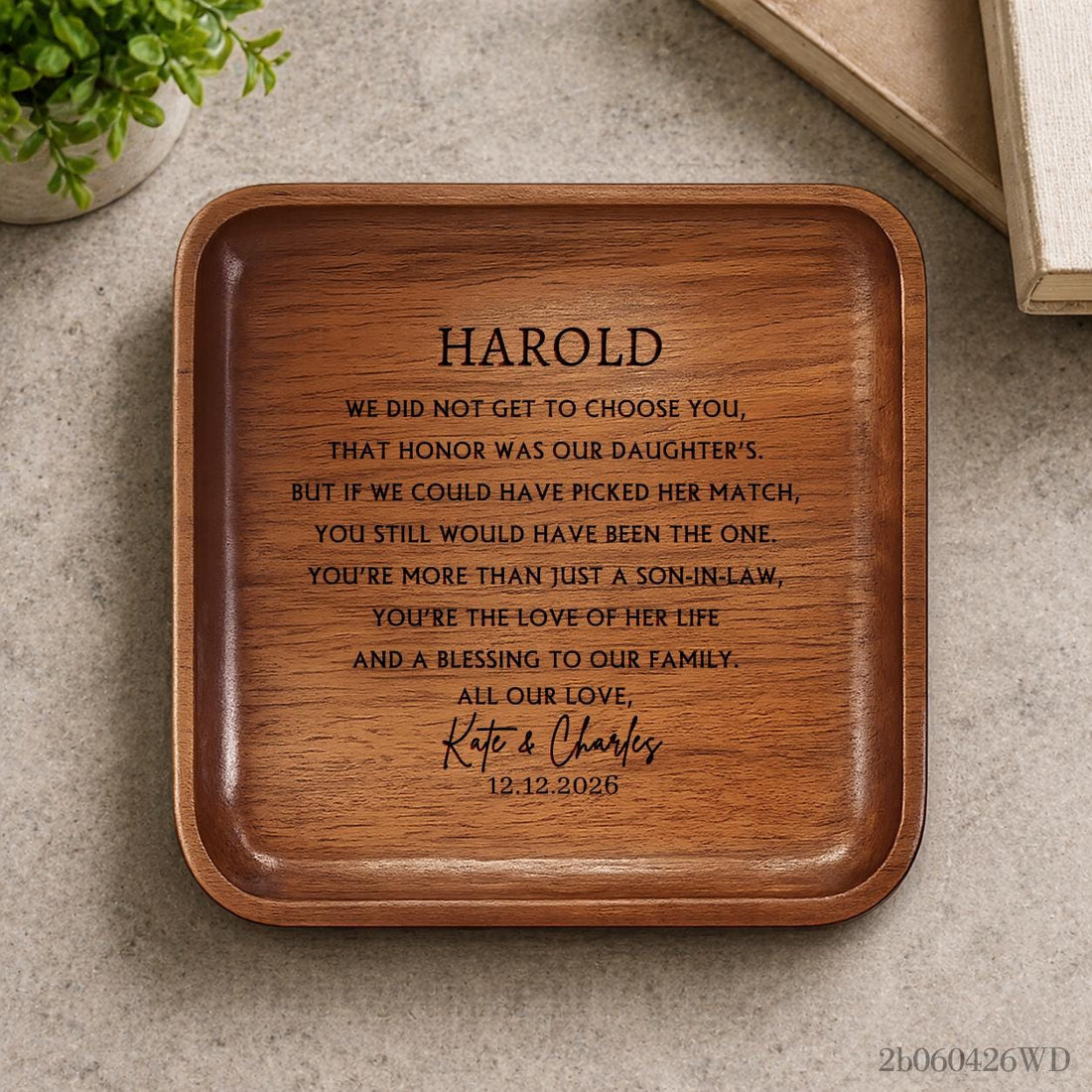 Personalized Wooden Tray for Son-In-Law, Wedding Gift, Engraved Keepsake Ring Dish