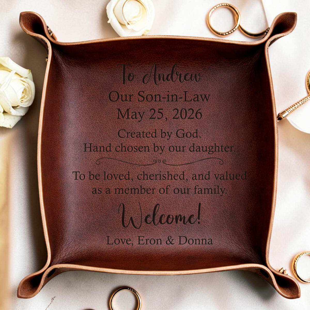 Personalized Son-in-Law Leather Valet Tray