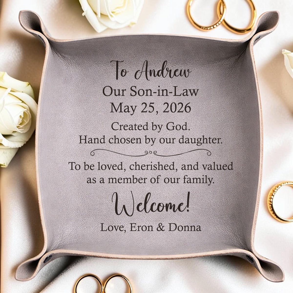Personalized Son-in-Law Leather Valet Tray