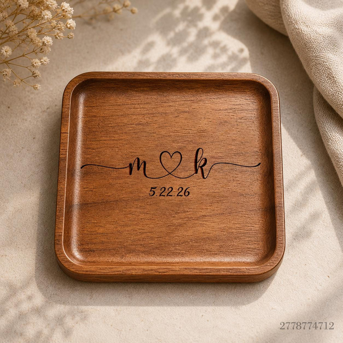 Personalized Wooden Ring Dish - Custom Names Date Wedding & Engagement Keepsake Trinket Tray