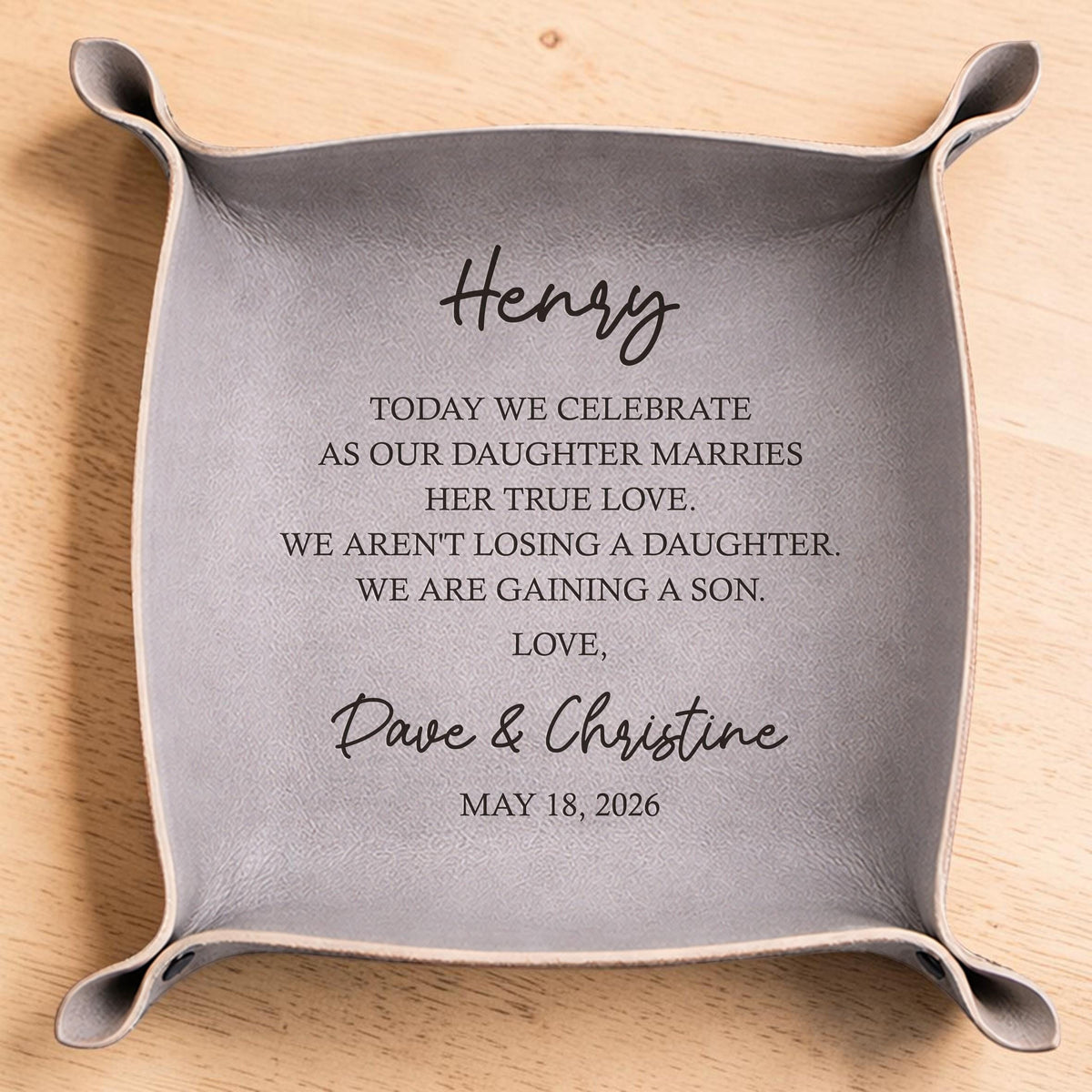 Personalized Leather Catchall Tray for Future Son-in-Law